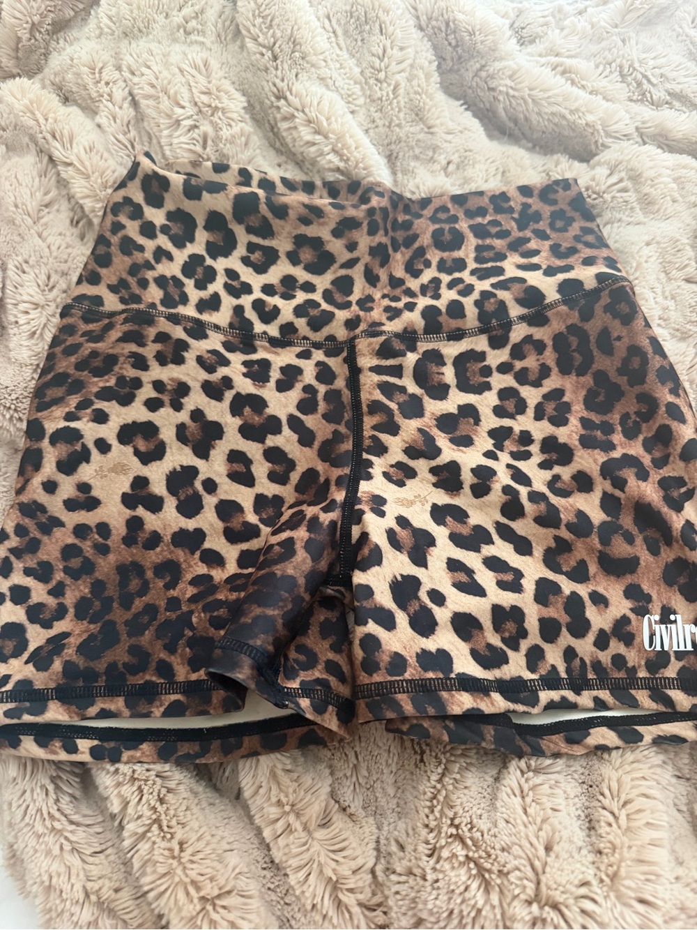 Civil Regime Leopard Print High-Waist Women’s Bike Shorts - Brown/Black size L - Picture 2 of 5